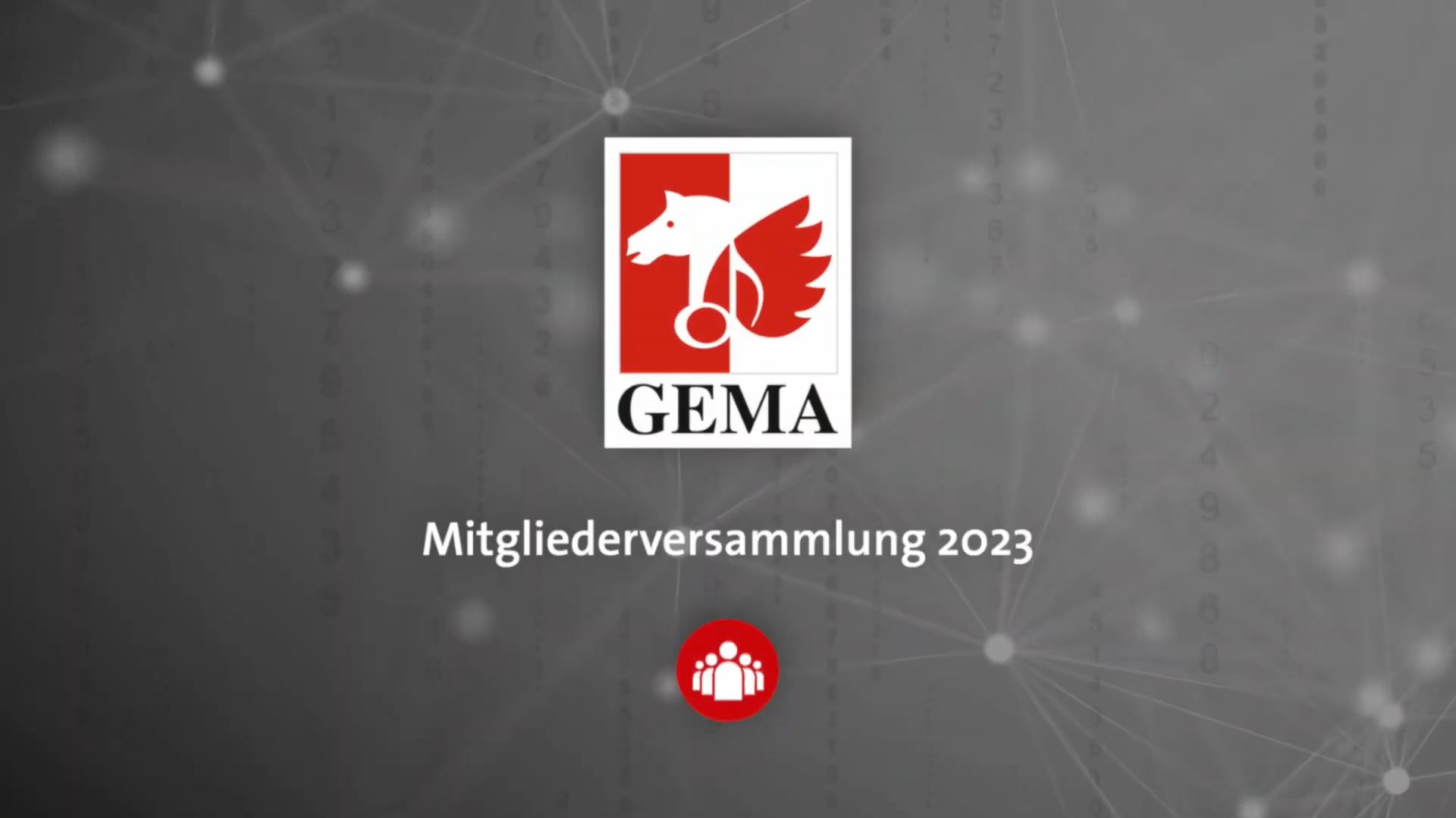 GEMA-Logo mit rotem Pegasus, Text 