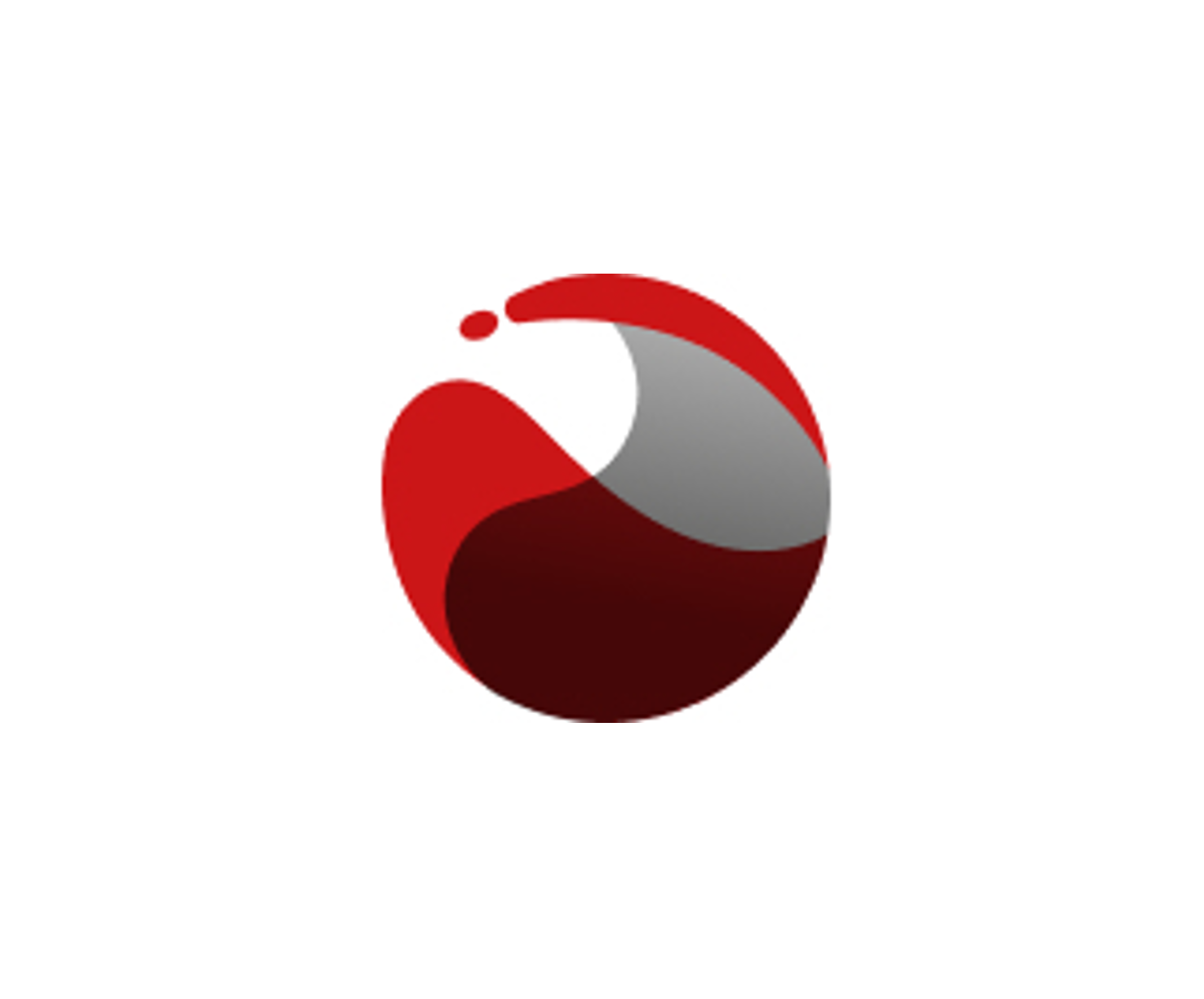 Abstraktes rotes und graues Kreis-Logo auf weißem Hintergrund.