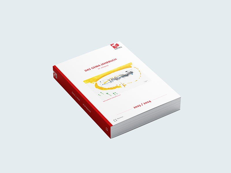 Mockup des GEMA-Jahrbuchs 2023-2024 (blau)