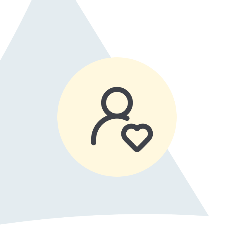 Eine stilisierte Person mit Herzsymbol in einem beigen Kreis auf hellblauem Hintergrund.