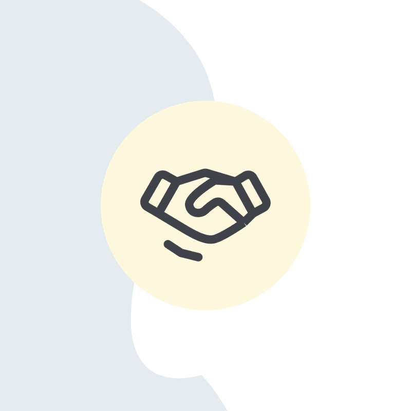 Symbol eines Händedrucks in einem beigen Kreis vor hellblauem Hintergrund.