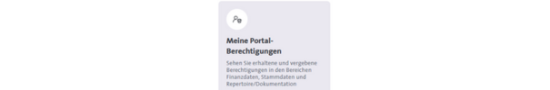 Symbol einer Person über Text 'Meine Portal-Berechtigungen' mit Beschreibung zu Finanzdaten und Dokumentation.