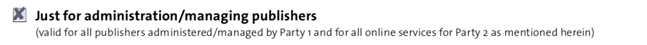 A checkbox next to text stating usage is for administration/managing publishers with specific conditions.
